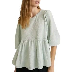ANTHROPOLOGIE Long Sleeve Top Pale Mint Green Babydoll Flowy Top Size Medium H14